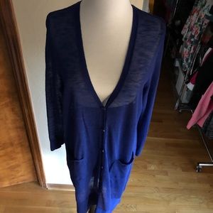 Chico's Deep V Tunic Length Blue Cardigan